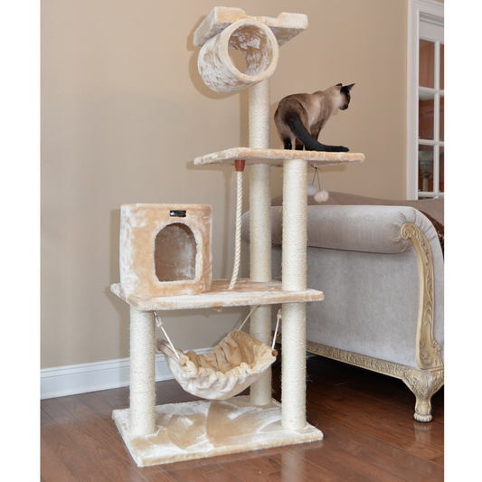 Real Wood 62" Cat tree With Scratch posts, Hammock for Cats